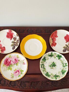 Vintage ROYAL ALBERT & Royal Elfreda Porcelain China Saucers Lot of 5 pcs